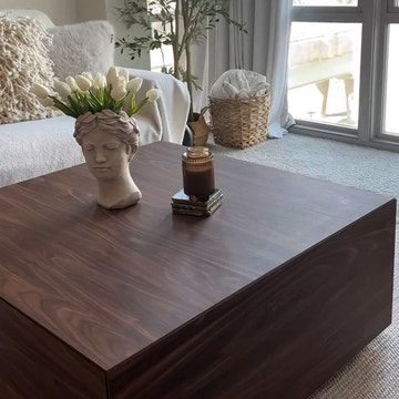 Miya Japandi Wood Square Coffee Table Desk with Storage Drawers for Small Spaces