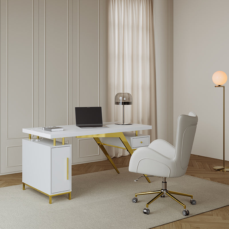 Sophie Common Luxury White Office Desk with Integrated Charging Ports and Storage