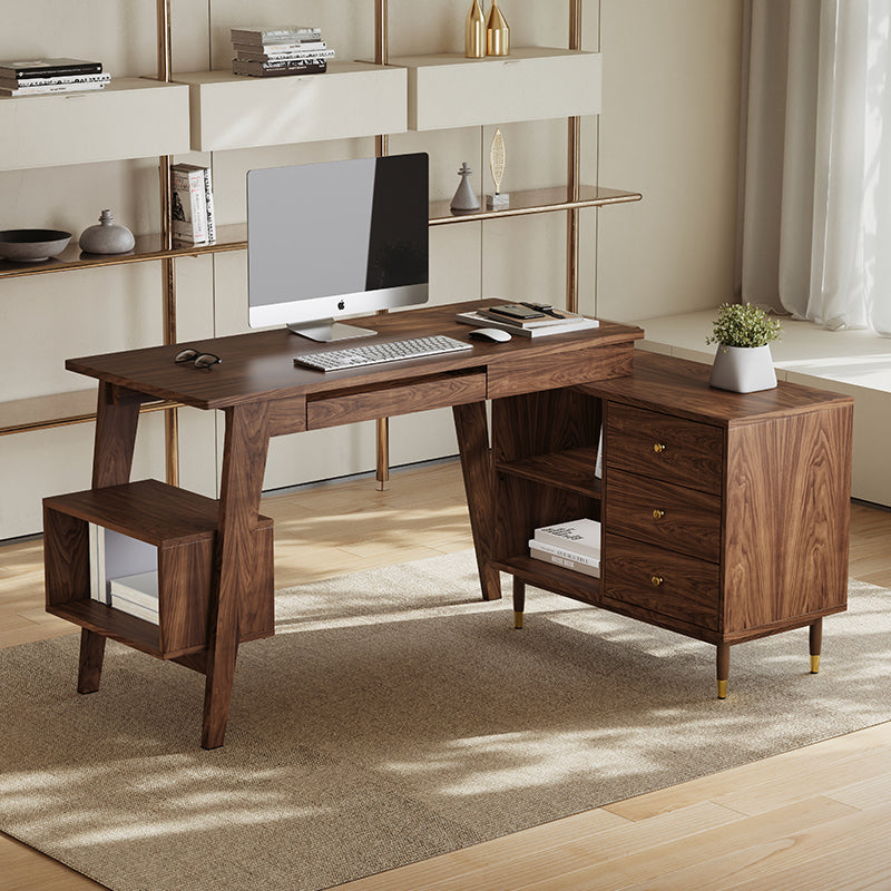 Miya Japandi Walnut Office Desk with Multi-Functional Storage