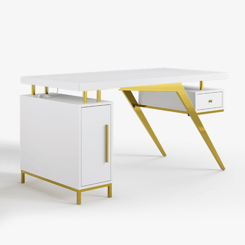 Sophie Common Luxury White Office Desk with Integrated Charging Ports and Storage