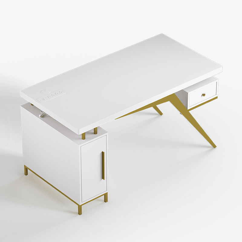 Sophie Common Luxury White Office Desk with Integrated Charging Ports and Storage