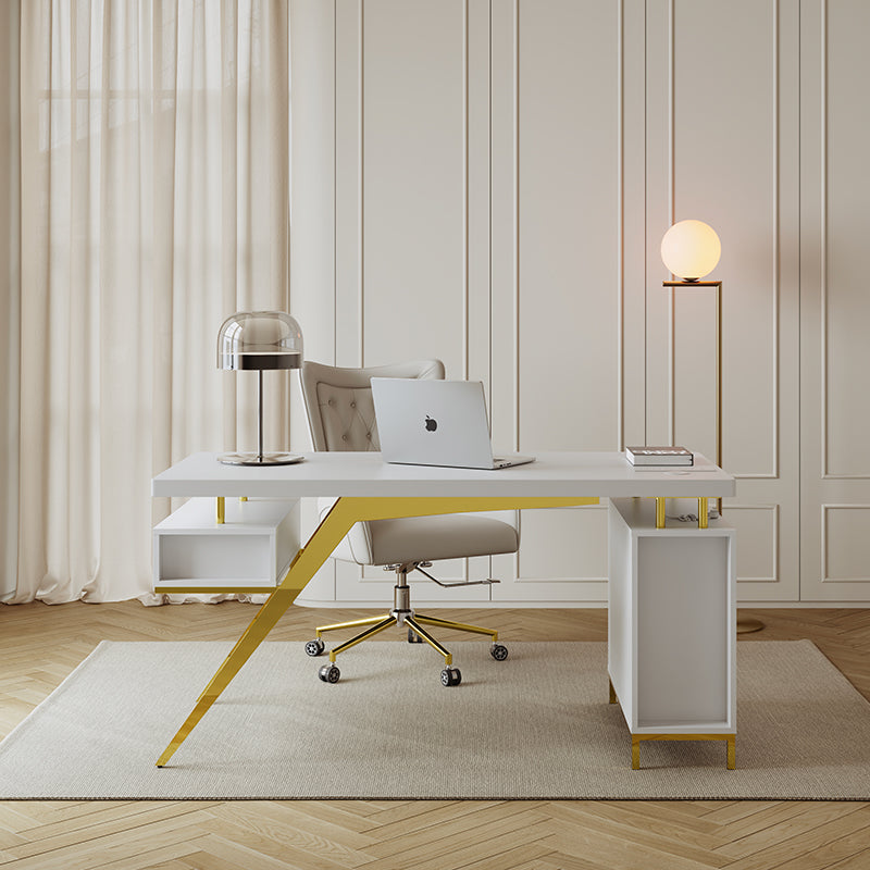 Sophie Common Luxury White Office Desk with Integrated Charging Ports and Storage