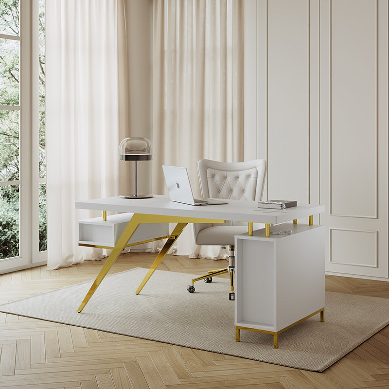 Sophie Common Luxury White Office Desk with Integrated Charging Ports and Storage