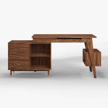 Miya Japandi Walnut Modern Home Office Desk with Drawers Multi-Functional Storage