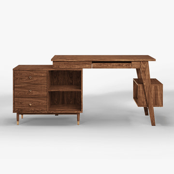 Miya Japandi Walnut Modern Home Office Desk with Drawers Multi-Functional Storage