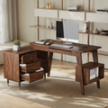 Miya Japandi Walnut Modern Home Office Desk with Drawers Multi-Functional Storage