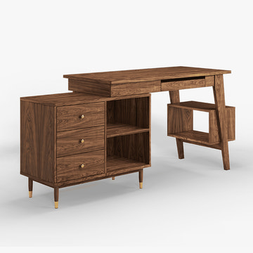Miya Japandi Walnut Modern Home Office Desk with Drawers Multi-Functional Storage