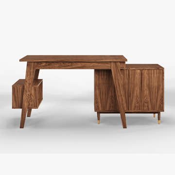 Miya Japandi Walnut Modern Home Office Desk with Drawers Multi-Functional Storage