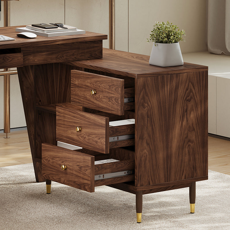 Miya Japandi Walnut Office Desk with Multi-Functional Storage