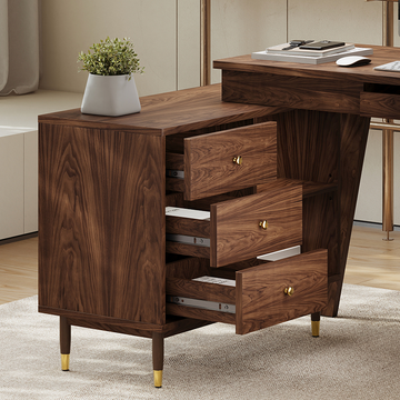 Miya Japandi Walnut Modern Home Office Desk with Drawers Multi-Functional Storage