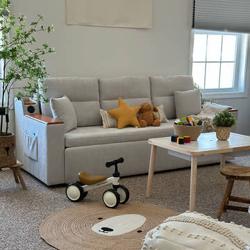 Miya Japandi Convertible Sleeper Sofa Trundle Bed Futon with Storage & USB Port