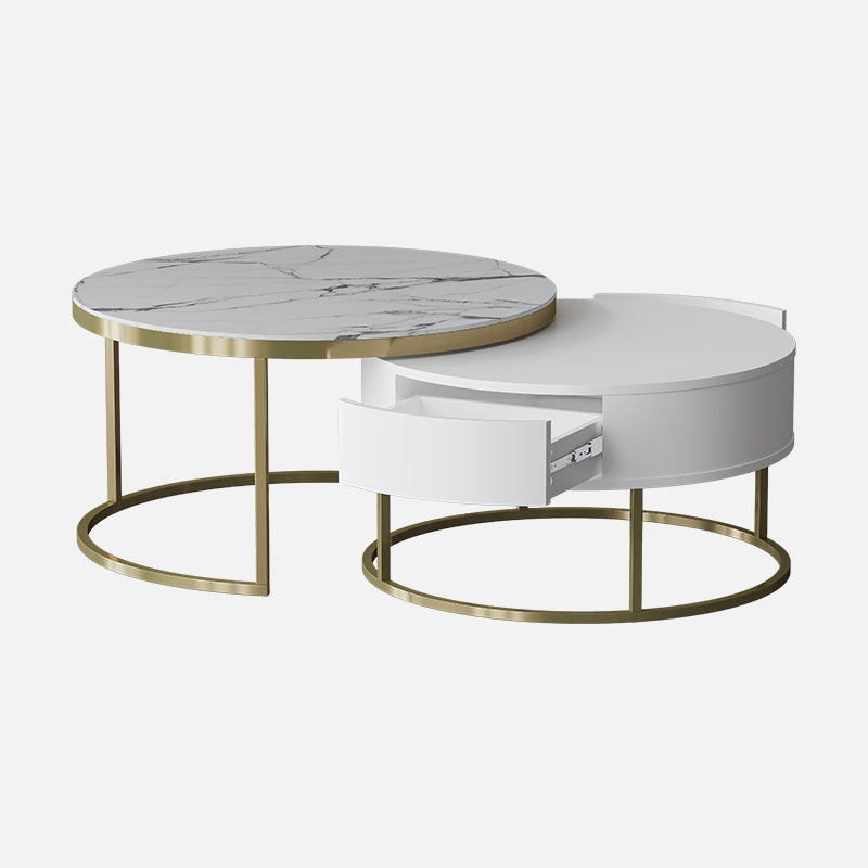 Cassandra Common Luxury Nesting Round Coffee Table with Drawers