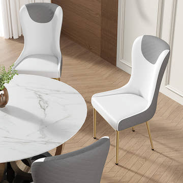 Sophie Common Luxury White Dining Room Chair Leather with Gray High Back