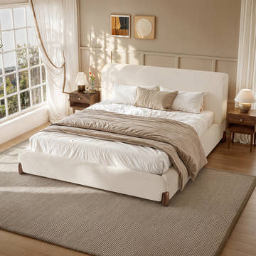 Miya Japandi Upholstered Sherpa Platform Bed Frame & 2 Nightstands Set