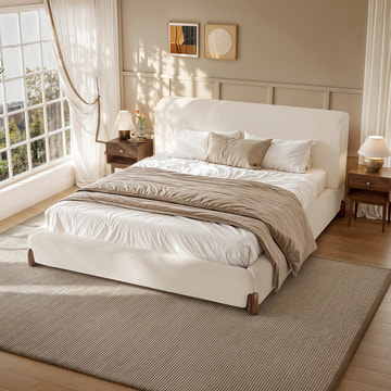 Miya Japandi Upholstered Sherpa Platform Bed Frame & 2 Nightstands Set