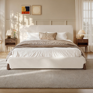 Miya Japandi Upholstered Sherpa Platform Bed Frame & 2 Nightstands Set