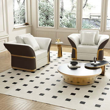 Cassandra Common Luxury Brown & White Modern PU Leather Club Armchair for Living Room