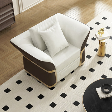 Cassandra Common Luxury Brown & White Modern PU Leather Club Armchair for Living Room