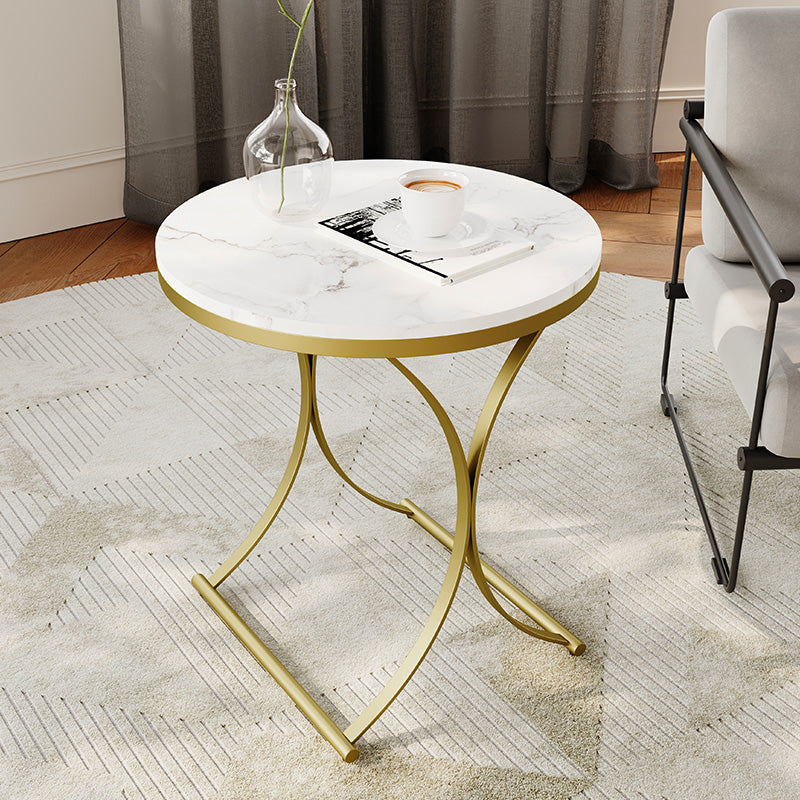 Sophie Common Luxury Marble Small White Side Tables with X-Base