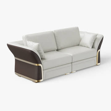 Cassandra Common Luxury PU Leather Brown & White Sofa