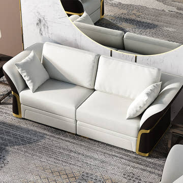 Cassandra Common Luxury PU Leather Brown & White Sofa