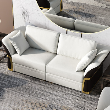 Cassandra Common Luxury PU Leather Brown & White Sofa