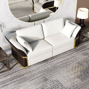 Cassandra Common Luxury PU Leather Brown & White Sofa