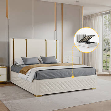Cassandra Common Luxury PU Upholstered King Size Platform Bed Frame with Storage and Headboard