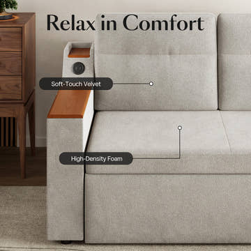 Miya Japandi Convertible Sleeper Sofa Trundle Bed Futon with Storage & USB Port