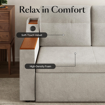 Miya Japandi Convertible Sleeper Sofa Trundle Bed Futon with Storage & USB Port