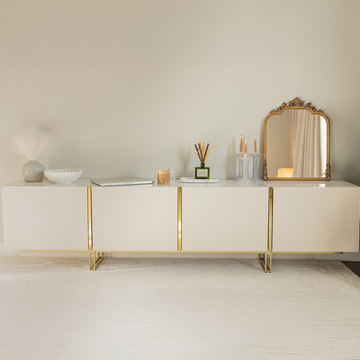 Cassandra Common Luxury Off White Large Media Console 86.7 inch TV Stand with Storage