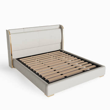 George Modern PU Leather Upholstered White Platform King Bed Frame Set with 2 Nightstands