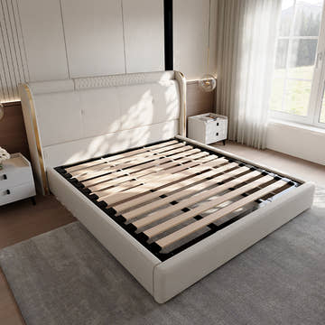 George Modern PU Leather Upholstered White Platform King Bed Frame Set with 2 Nightstands