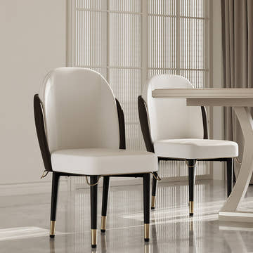 Jackson Modern Leather Set of 2 White Dining Chair with Black Metal Legs