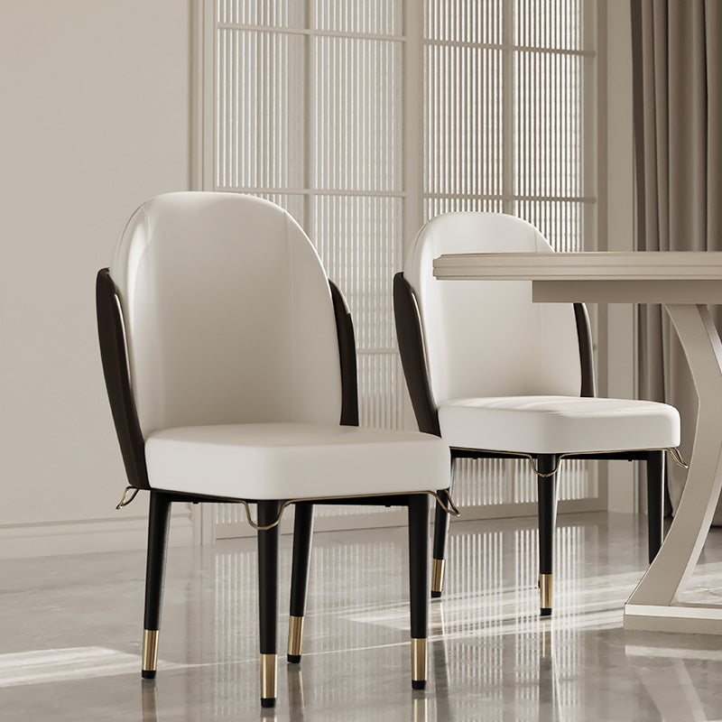 Jackson Modern Leather Set of 2 White Dining Chair with Black Metal Legs