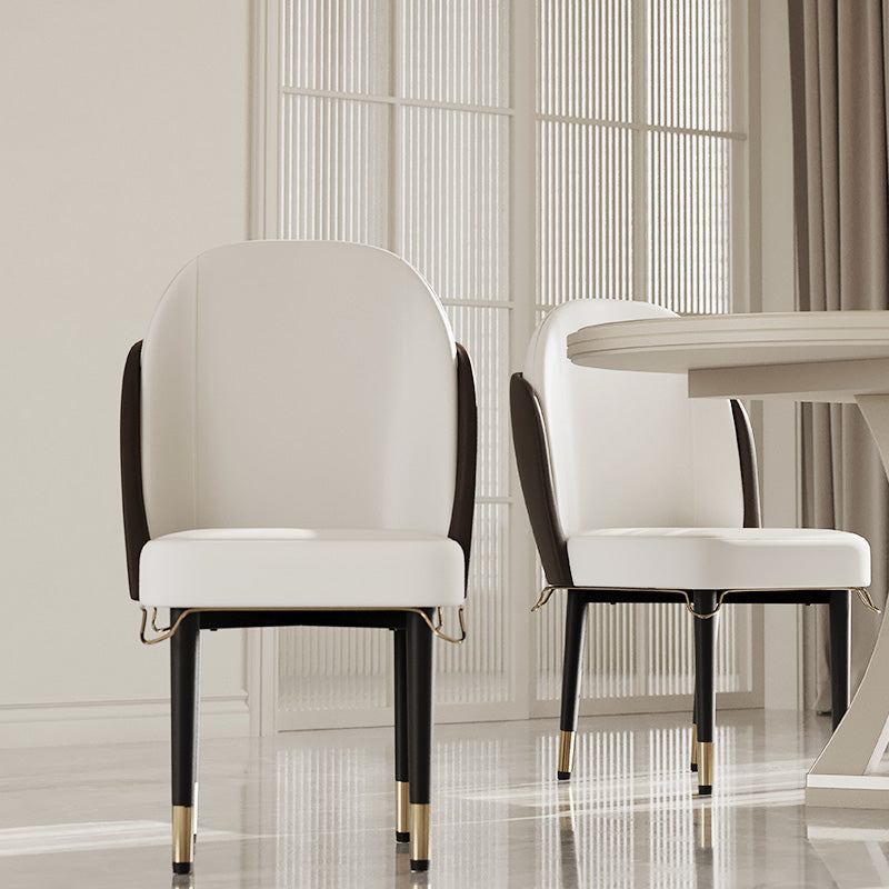 Jackson Modern Leather Set of 2 White Dining Chair with Black Metal Legs