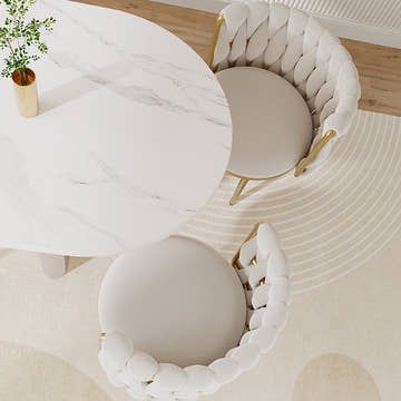 Eden Common Luxury Upholstered Dining Chair with Woven Padded Backrest (Set of 2)