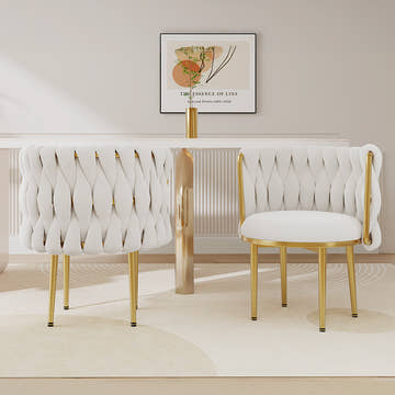 Eden Common Luxury Upholstered Dining Chair with Woven Padded Backrest (Set of 2)