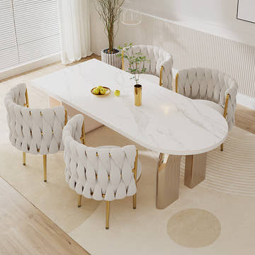 Eden Common Luxury Upholstered Dining Chair with Woven Padded Backrest (Set of 2)