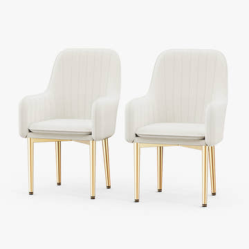 Eden Common Luxury White Dining Chair with Arms (Set of 2)