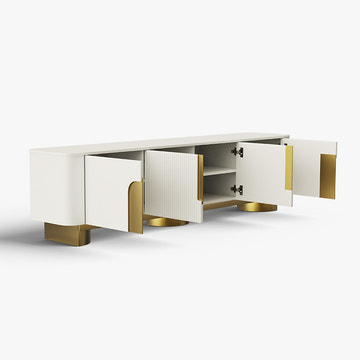 Elina Nordic White Rounded-Corner TV Stand & Coffee Table Set for Modern Living Room