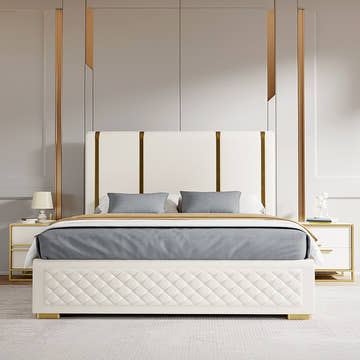 Cassandra Common Luxury PU Upholstered King Platform Bed Frame & 2 Nightstands Set