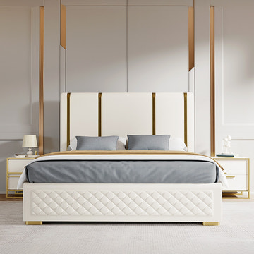 Cassandra Common Luxury PU Upholstered King Size Platform Bed Frame with Storage and Headboard