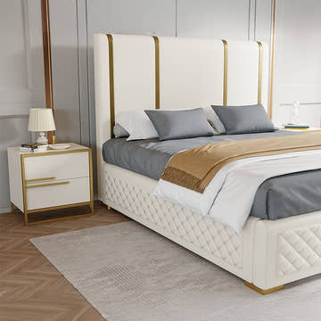 Cassandra Common Luxury PU Upholstered King Platform Bed Frame & 2 Nightstands Set