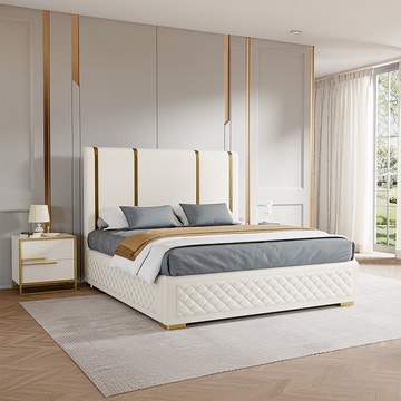 Cassandra Common Luxury PU Upholstered King Size Platform Bed Frame with Storage and Headboard