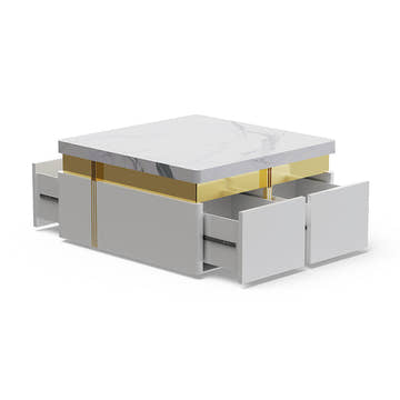 Sophie Common Luxury Small White Square Coffee Table with storage Drawers