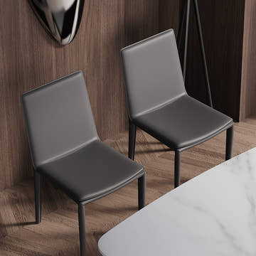 Thomas Modern Gray Upholstered Saddle Leather Set of 2 Dining Chair