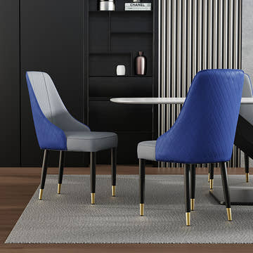 Thomas Modern Upholstered PU Leather Blue Gray Dining Chair Set 2