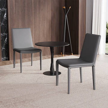 Thomas Modern Gray Upholstered Saddle Leather Set of 2 Dining Chair