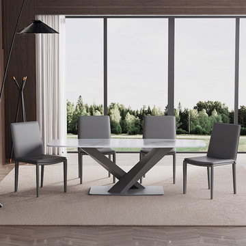 Thomas Modern Gray Upholstered Saddle Leather Set of 2 Dining Chair